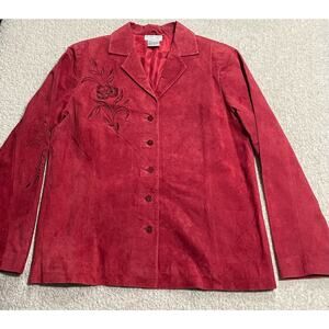 Victor Costa Occasion Women's Sz Medium Leather Suede Floral Blazer Jackets Red
